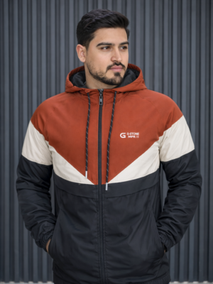 Veste Coupe-Vent à Capuche - Tricolore (Rouge/Blanc/Noir)